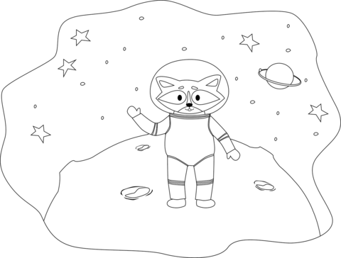 Raccoon In Space Coloring Page